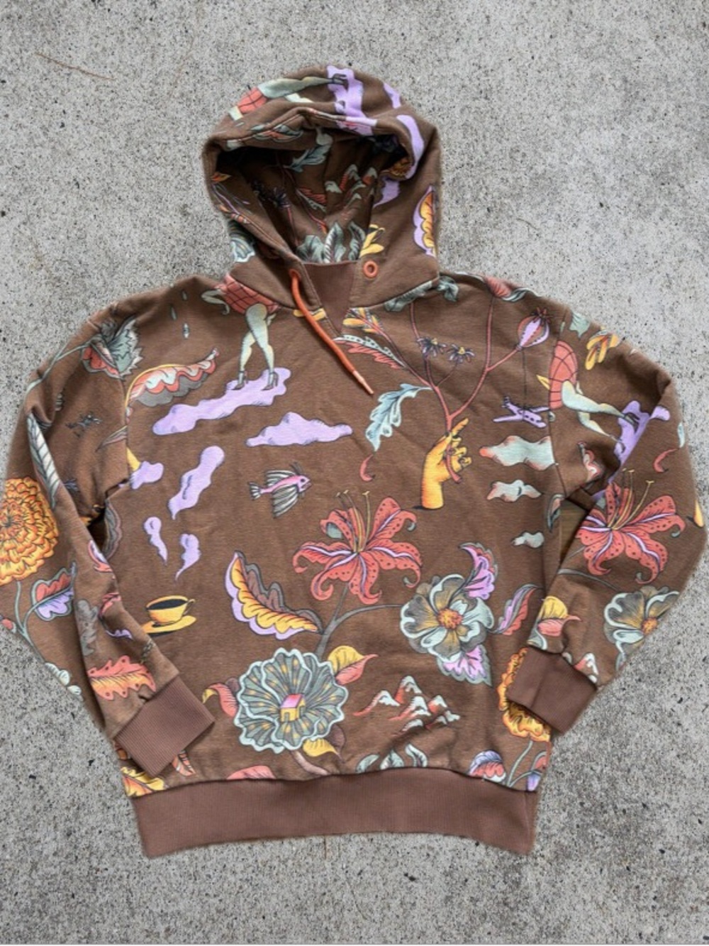 Scotch & Soda Brown Floral Print Hoodie with Pastel Accents